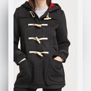 GAP Toggle Zip Up Pea Coat with Hood, Black with Red Plaid Interior, Size S